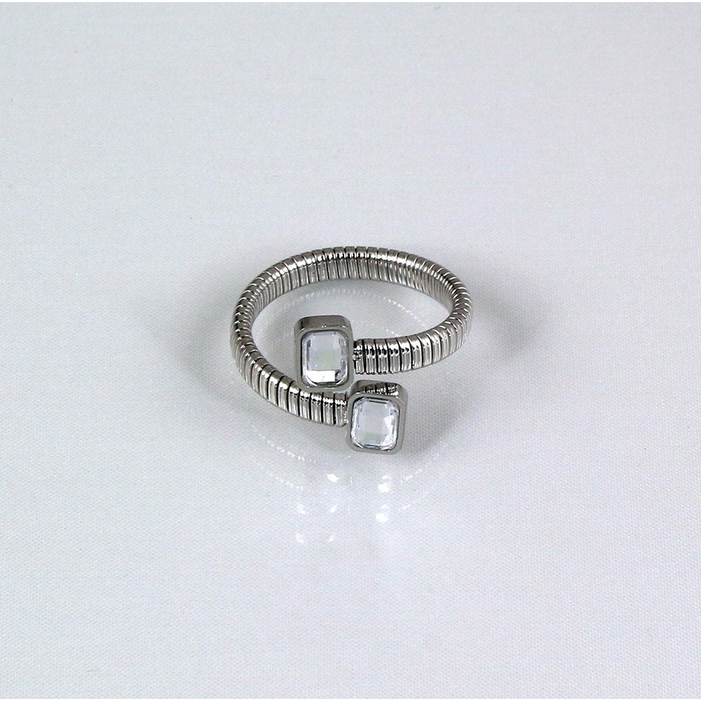 Adjustable gold stainless steel and rhinestone ring
