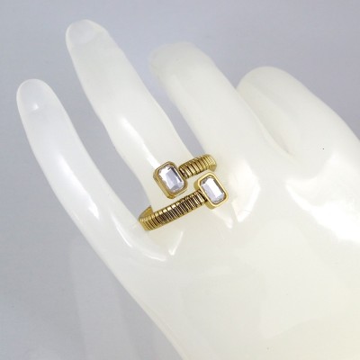 Ρυθμιζόμενο χρυσό δαχτυλίδι από ανοξείδωτο ατσάλι και στρας