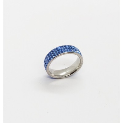 Ασημί Ατσάλινο δαχτυλίδι Βέρα με τριπλή σειρά μπλε ζιργκόν