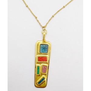 Beautiful necklace with gold steel rosary chain and motif with colorful enamel Necklace