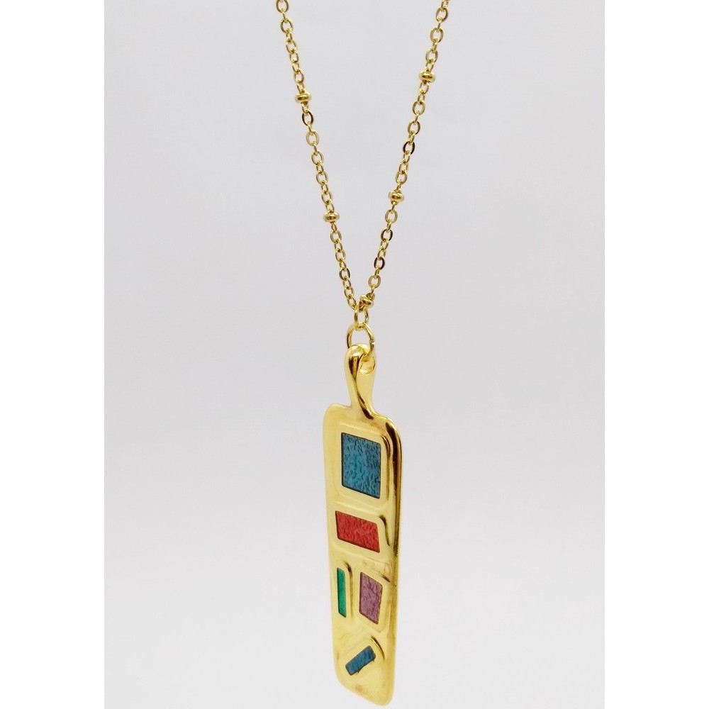 Beautiful necklace with gold steel rosary chain and motif with colorful enamel Necklace