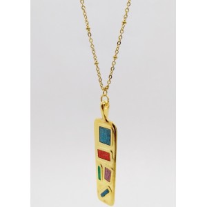 Beautiful necklace with gold steel rosary chain and motif with colorful enamel Necklace