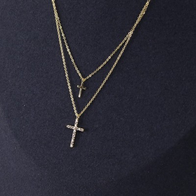Κολιέ διπλή αλυσίδα με δύο σταυρούς από χρυσό ανοξείδωτο ατσάλι