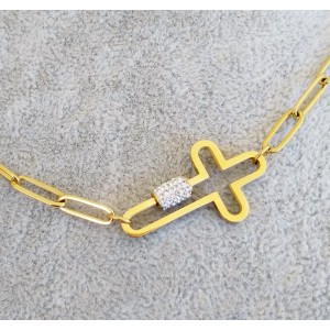 Necklace with Modern chain, made of steel and gold cross Necklace