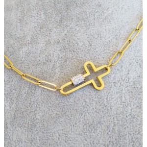 Necklace with Modern chain, made of steel and gold cross Necklace