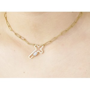 Necklace with Modern chain, made of steel and gold cross Necklace