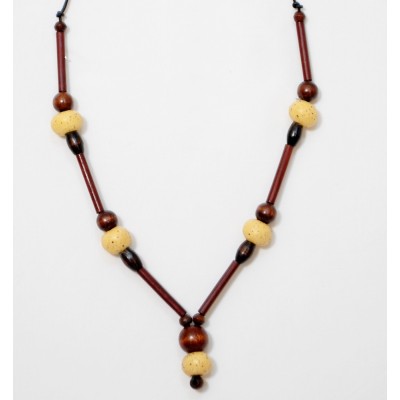 Χειροποίητο Κολιέ Boho με ξύλο, μπαμπού και κεραμικά 