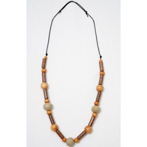 Χειροποίητο Κολιέ Boho σε γήινα χρώματα ρυθμιζόμενο με δέρμα ξύλο κεραμικά  Boho