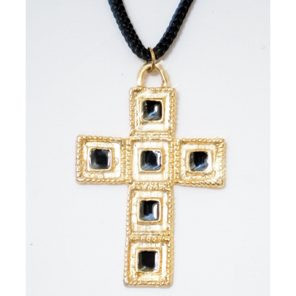 Εντυπωσιακός σταυρός σε χρυσό μοντέρνο σχήμα με μαύρο σμάλτο Κολιέ