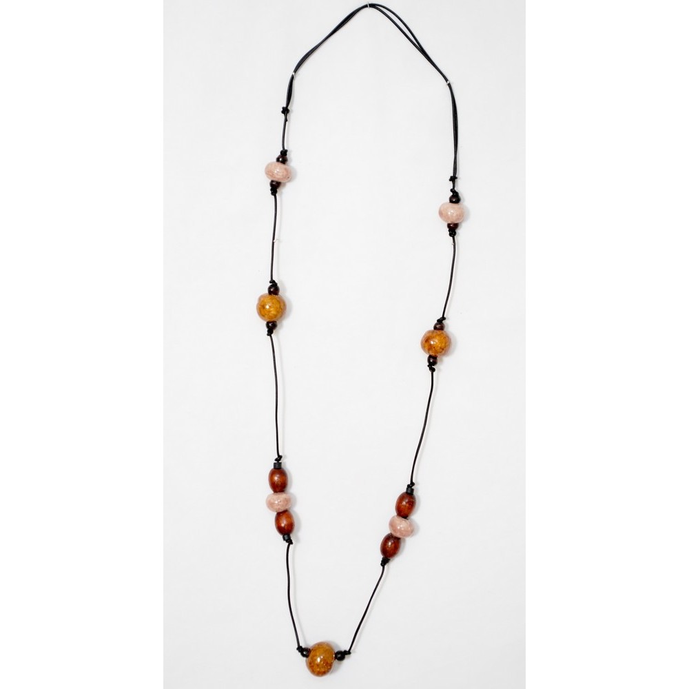Χειροποίητο Κολιέ Boho ρυθμιζόμενο με δέρμα και κεραμικά σε γήινα χρώματα Κολιέ