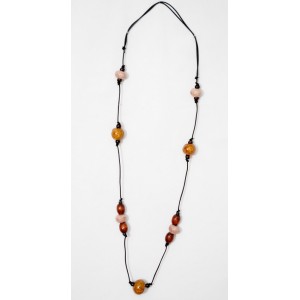 Χειροποίητο Κολιέ Boho ρυθμιζόμενο με δέρμα και κεραμικά σε γήινα χρώματα Κολιέ