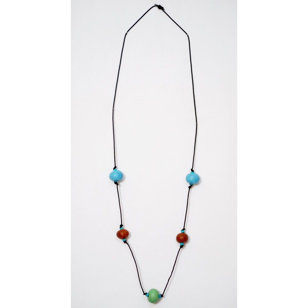 Χειροποίητο Κολιέ Boho  ρυθμιζόμενο με δέρμα και ματ κεραμικά Κολιέ