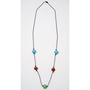 Χειροποίητο Κολιέ Boho  ρυθμιζόμενο με δέρμα και ματ κεραμικά Κολιέ