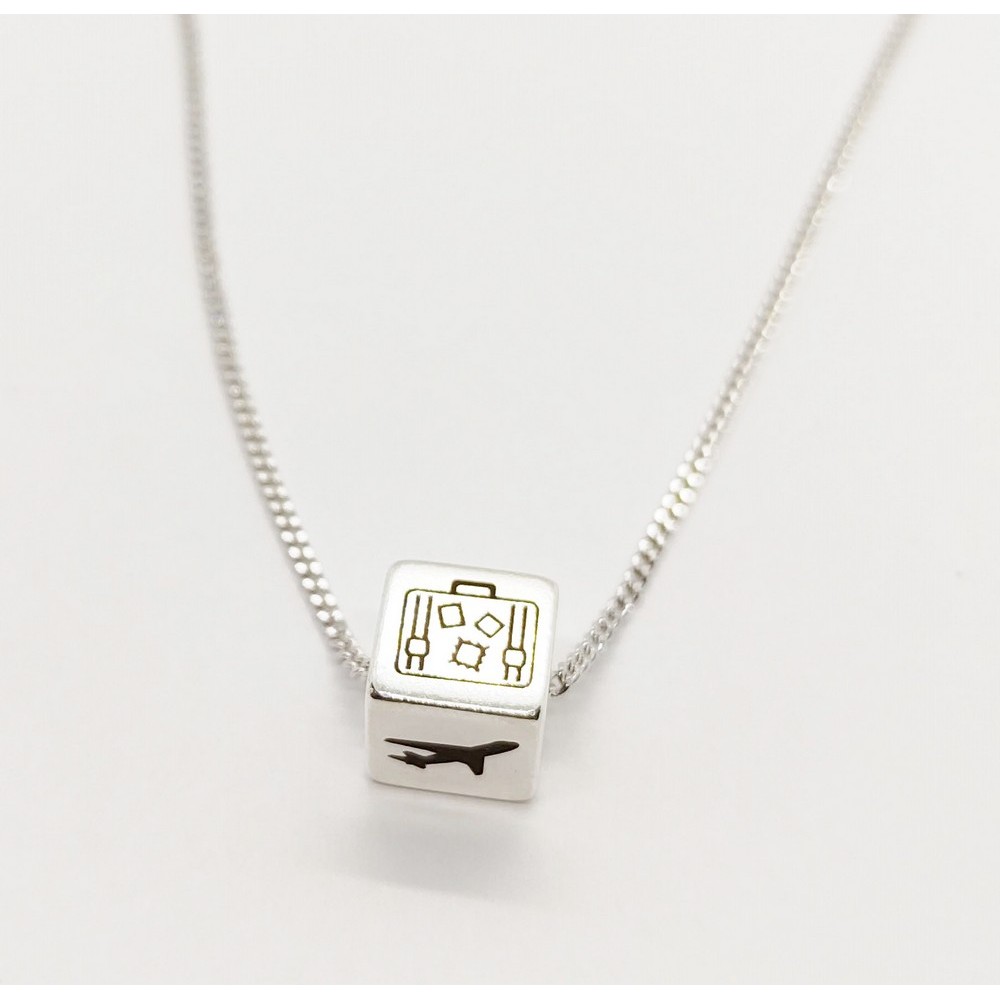 Necklace made of silver steel with green transparent stone Necklace