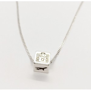 Necklace made of silver steel with green transparent stone Necklace