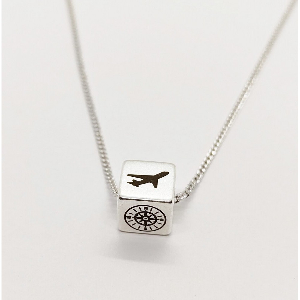 Necklace made of silver steel with green transparent stone Necklace