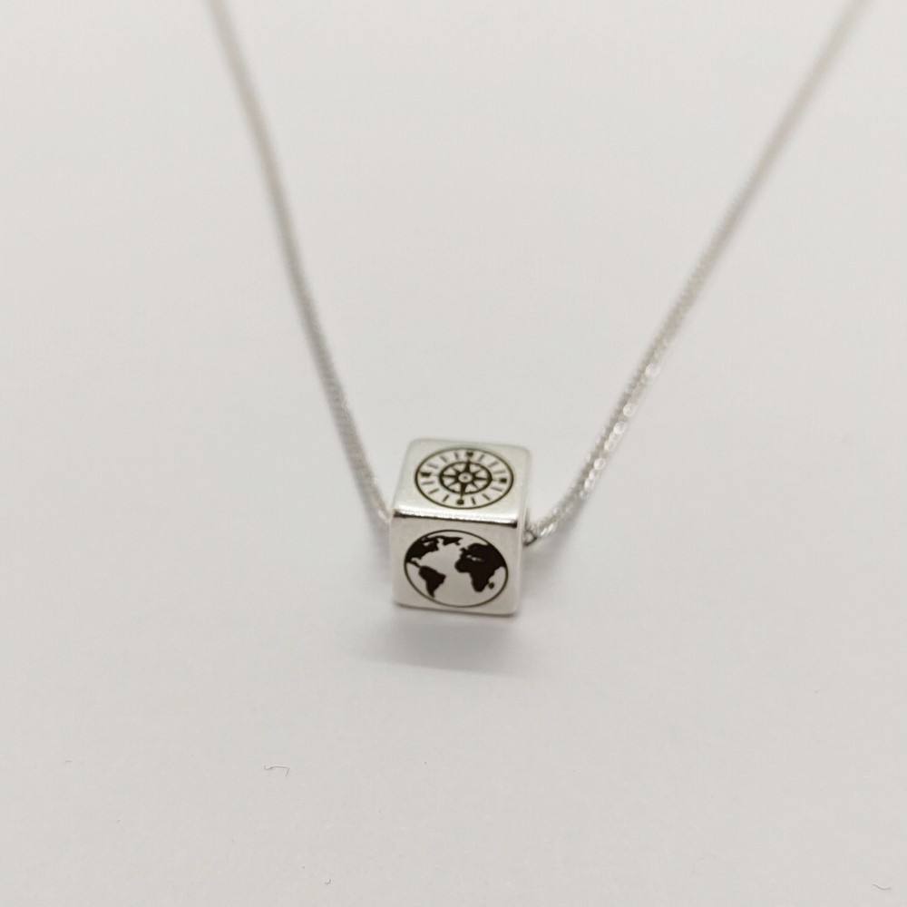 Necklace made of silver steel with green transparent stone Necklace