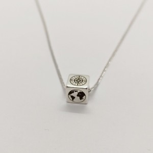 Necklace made of silver steel with green transparent stone Necklace