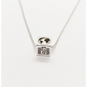 Necklace made of silver steel with green transparent stone Necklace
