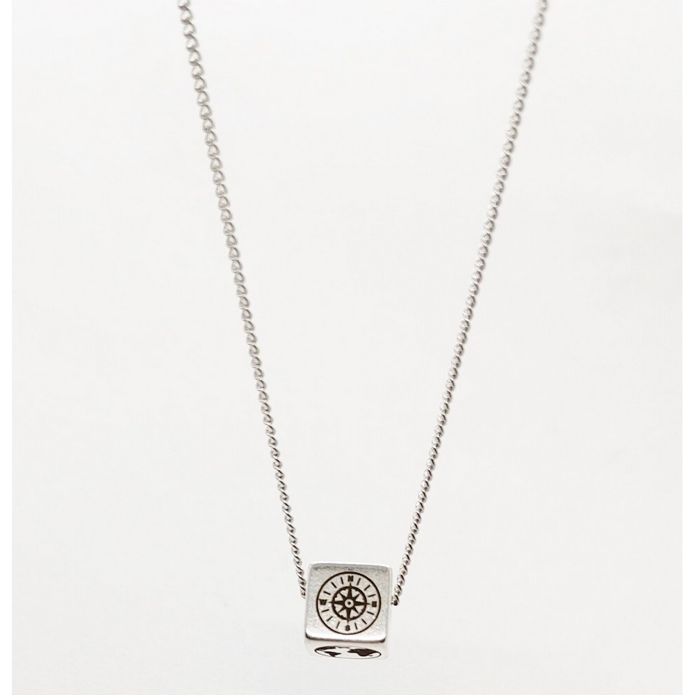 Necklace made of silver steel with green transparent stone Necklace