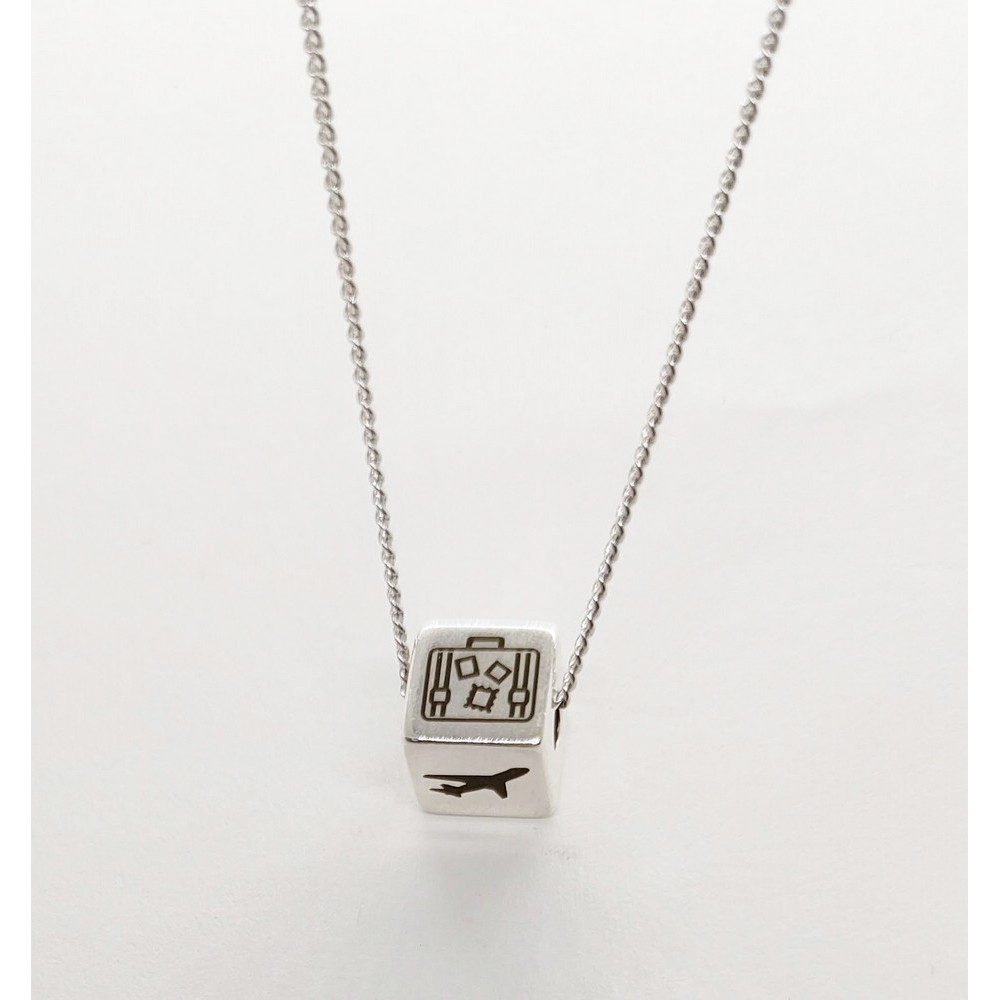 Necklace made of silver steel with green transparent stone Necklace