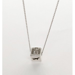 Necklace made of silver steel with green transparent stone Necklace