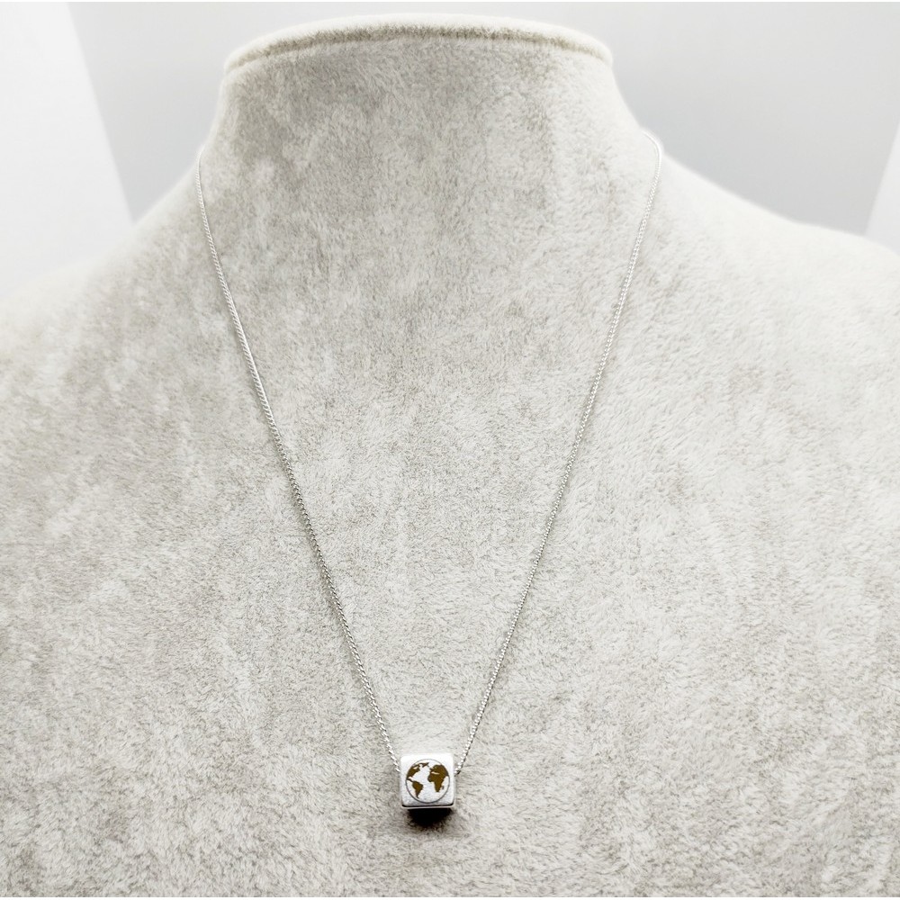 Necklace made of silver steel with green transparent stone Necklace