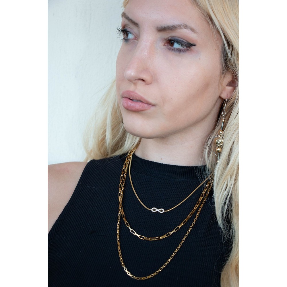 Triple Necklace made of gold stainless steel and modern chains Necklace