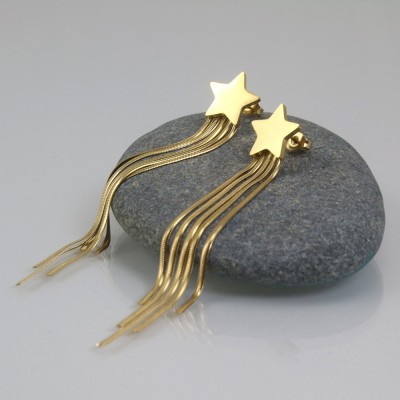Χρυσά σκουλαρίκια αστέρια με μακριές αιρούμενες αλυσίδες