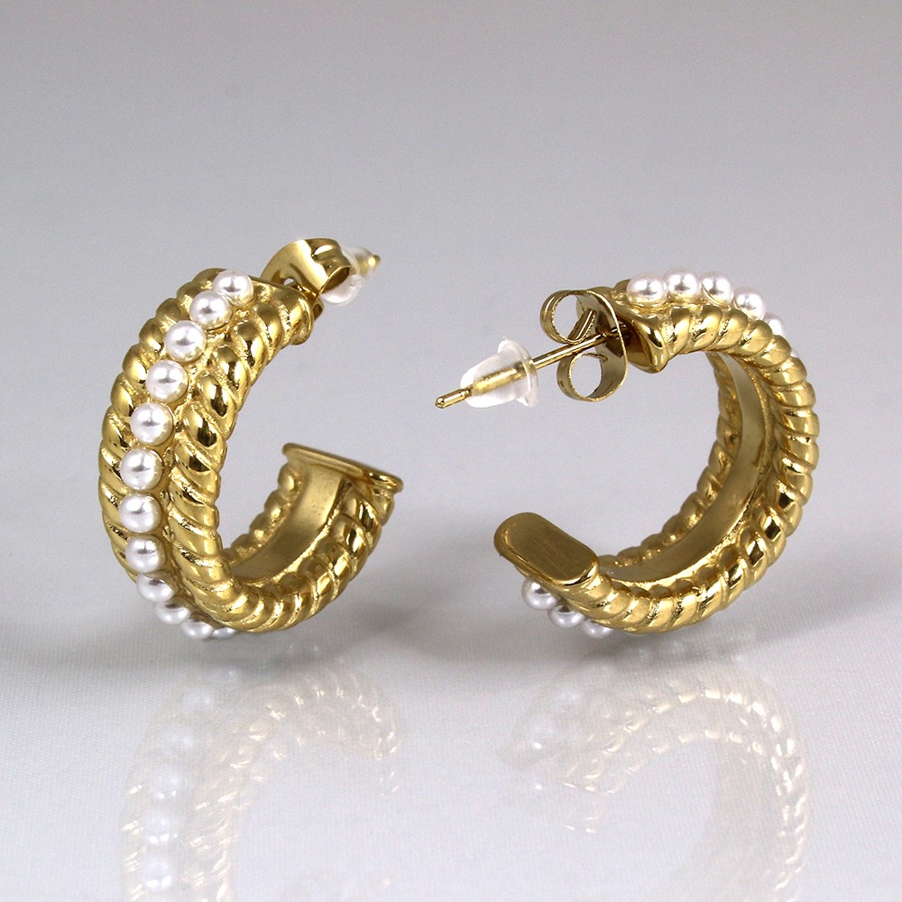 Gold stainless steel hoop earrings and pearls Gold stainless steel hoop earrings and pearls