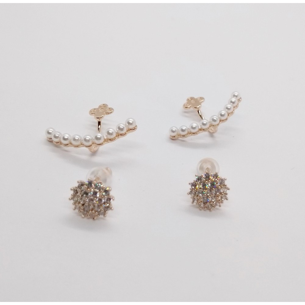 Σκουλαρίκια ροζ ατσάλινα με πέρλες και ασημένιο καρφάκι Σκουλαρίκια