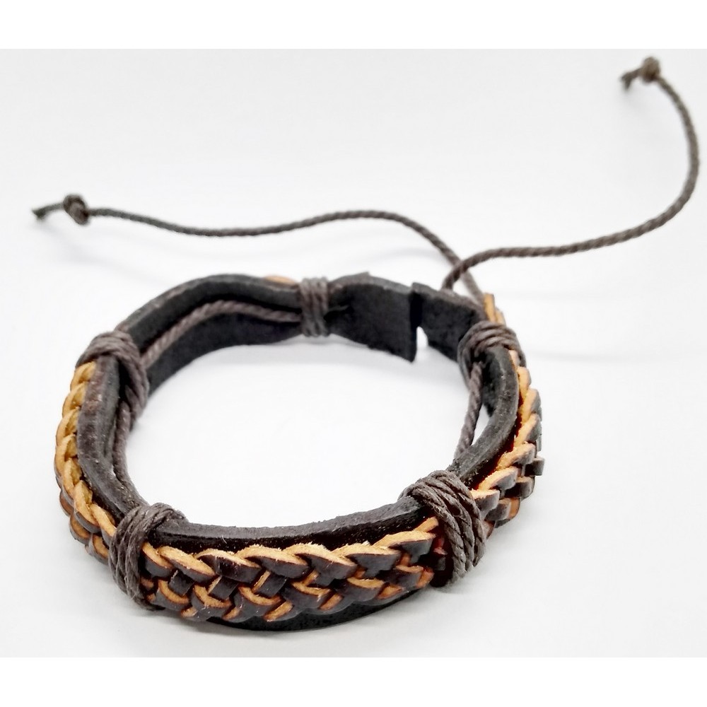 Unisex Brown Genuine leather bracelet with macrame clasp