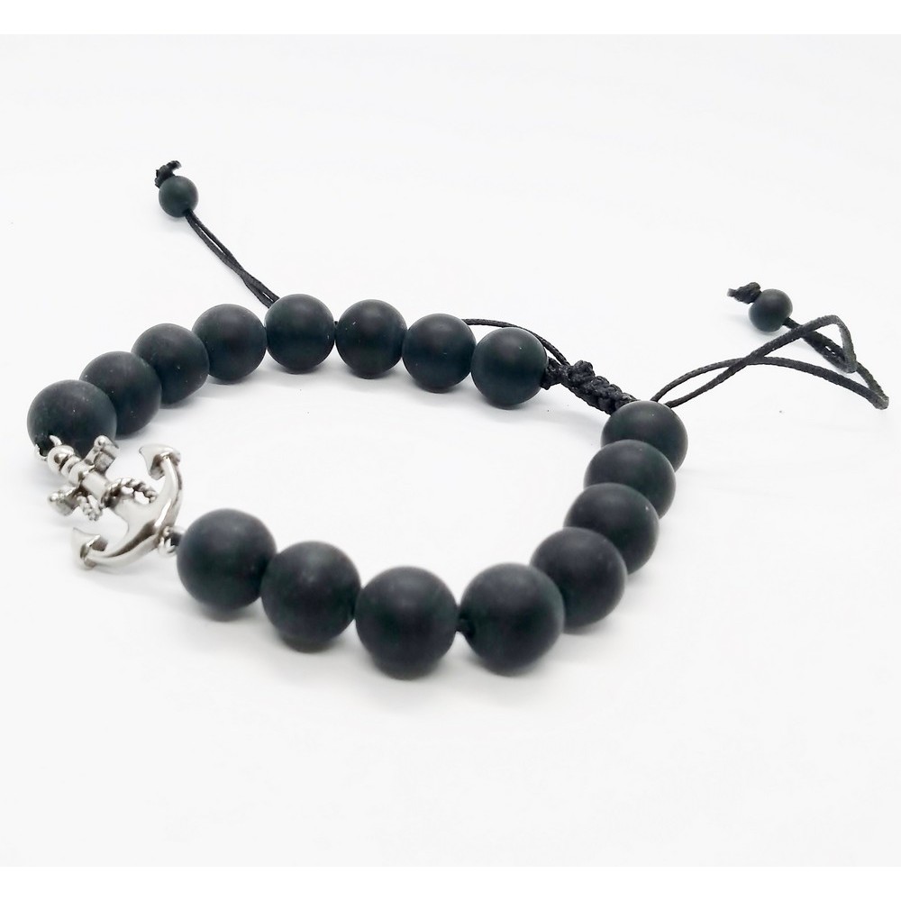 Bracelet with black beads and stainless steel anchor Bracelets