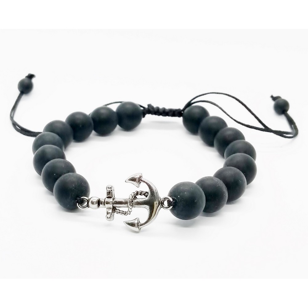Bracelet with black beads and stainless steel anchor Bracelets