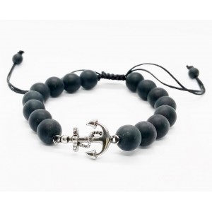 Bracelet with black beads and stainless steel anchor Bracelets