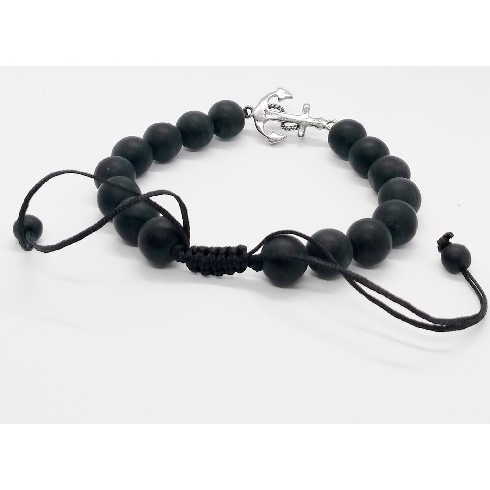 Bracelet with black beads and stainless steel anchor Bracelets