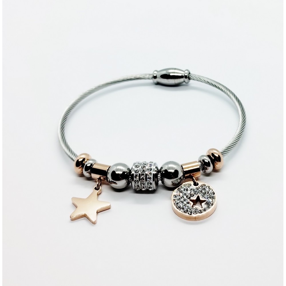 Women's pandora style handcuffs in silver, rose gold steel and zircon Women's pandora style handcuffs in silver, rose gold steel and zircon