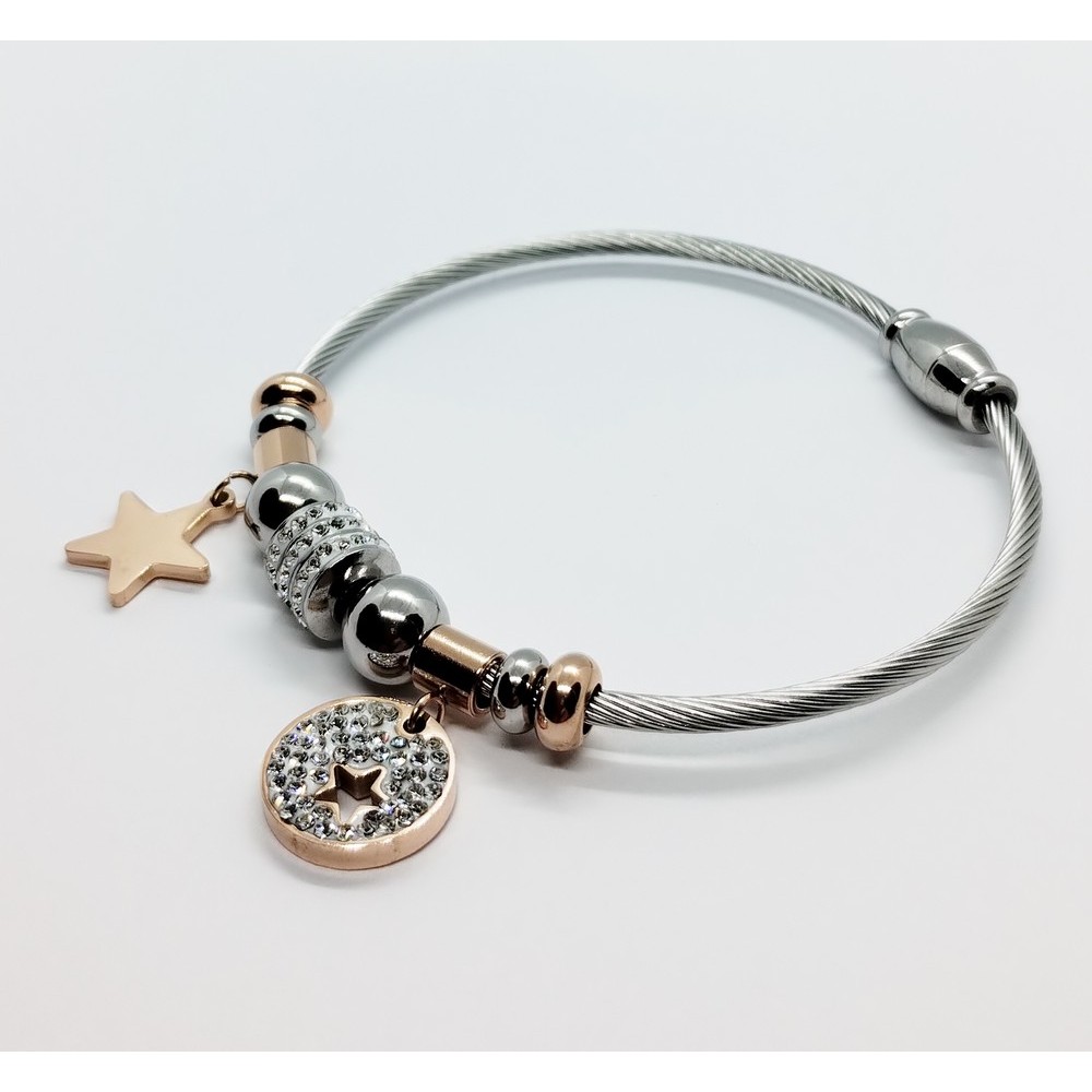 Women's pandora style handcuffs in silver, rose gold steel and zircon Women's pandora style handcuffs in silver, rose gold steel and zircon