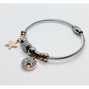 Women's pandora style handcuffs in silver, rose gold steel and zircon Women's pandora style handcuffs in silver, rose gold steel and zircon