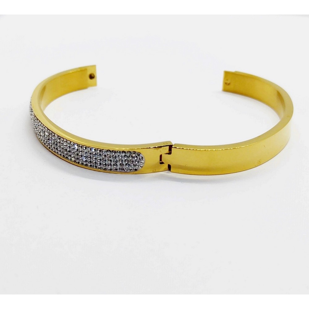 Χρυσό ατσάλινο βραχιόλι χειροπέδα με στρας Βραχιόλια