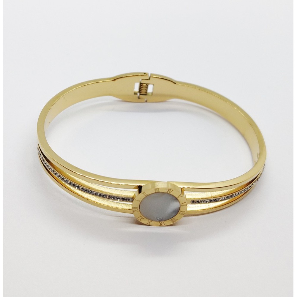 Gold stainless steel handcuff bracelet with rhombus and rhinestone Gold stainless steel handcuff bracelet with rhombus and rhinestone