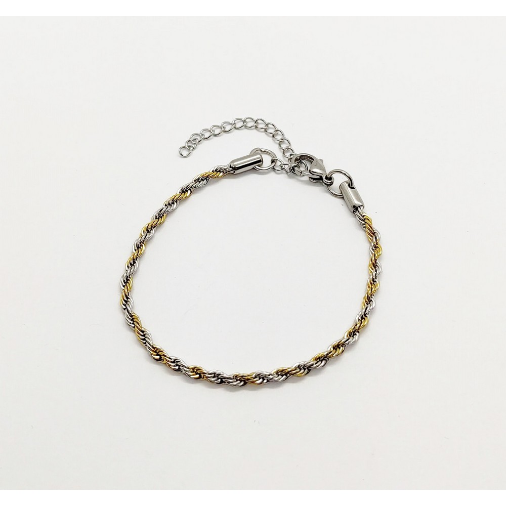 Unisex βραχιόλι αλυσίδα τύπου Rope από ασημί και χρυσό ατσάλι