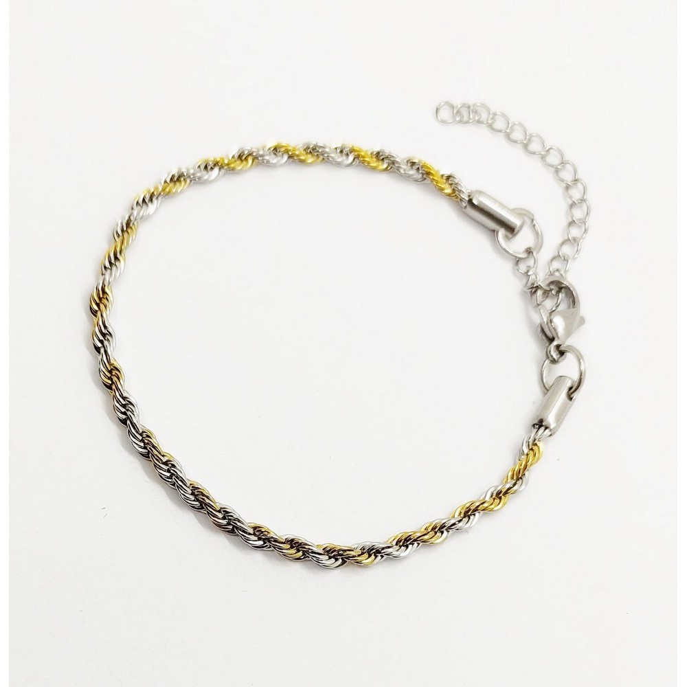 Unisex βραχιόλι αλυσίδα τύπου Rope από ασημί και χρυσό ατσάλι