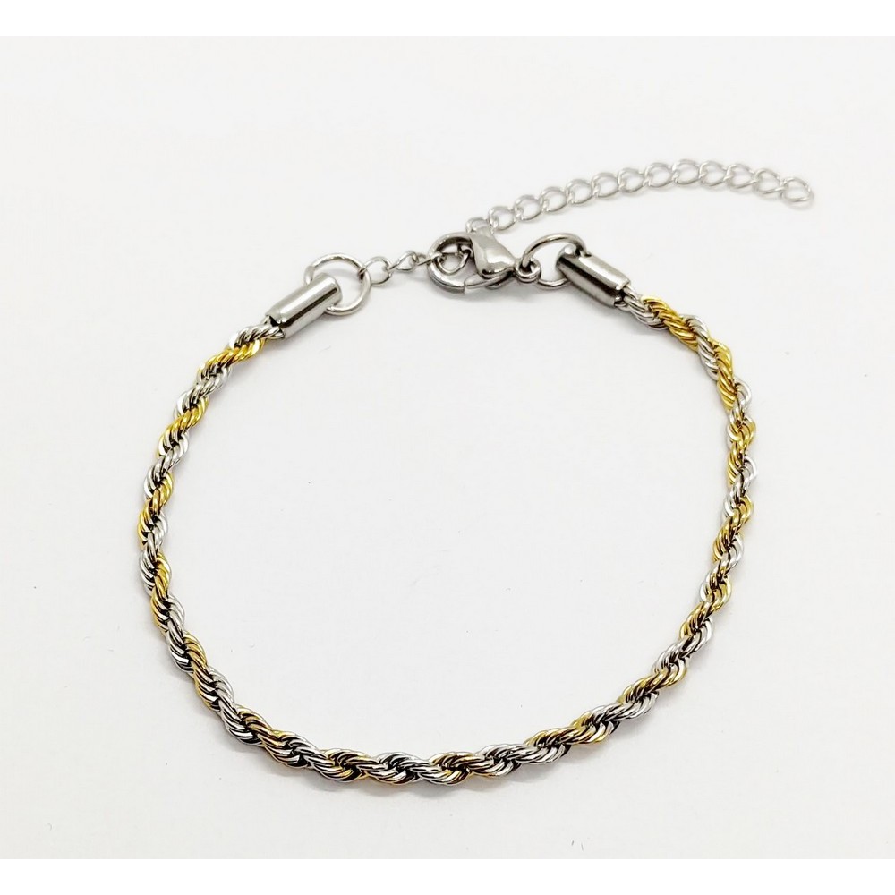Unisex βραχιόλι αλυσίδα τύπου Rope από ασημί και χρυσό ατσάλι